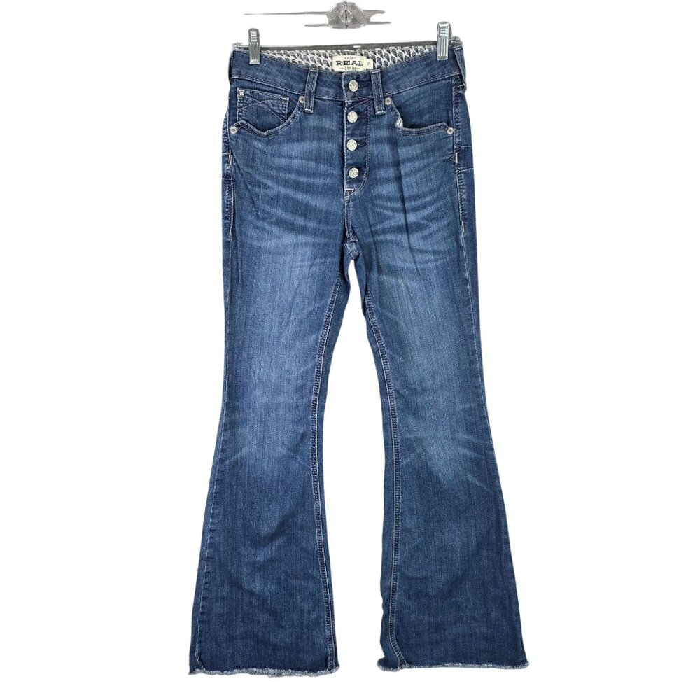 Womens Ariat REAL Denim Flare Denim Blue Jeans Mid Rise Stretch Button Fly 27R